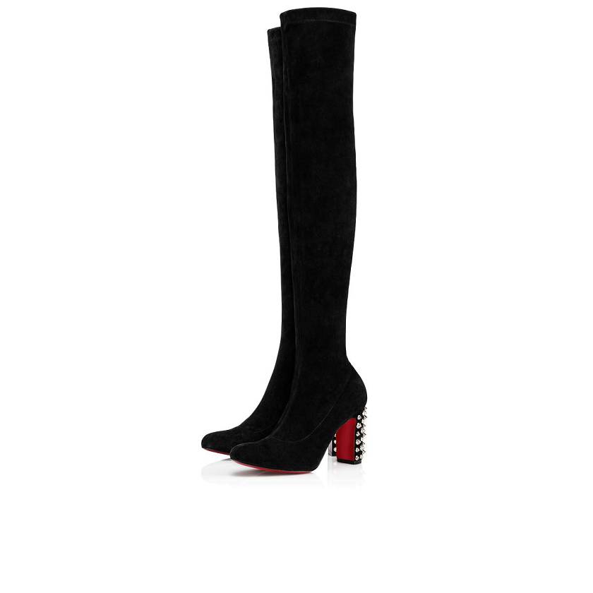 Women's Christian Louboutin Study Stretch 85mm Suede Thigh High Boots - Black [5497-621]
